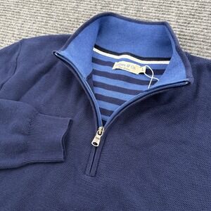 Collars and Co 1/4 Zip Pure Cotton Sweater Men's Size Large Cuffed Navy Blue NWT